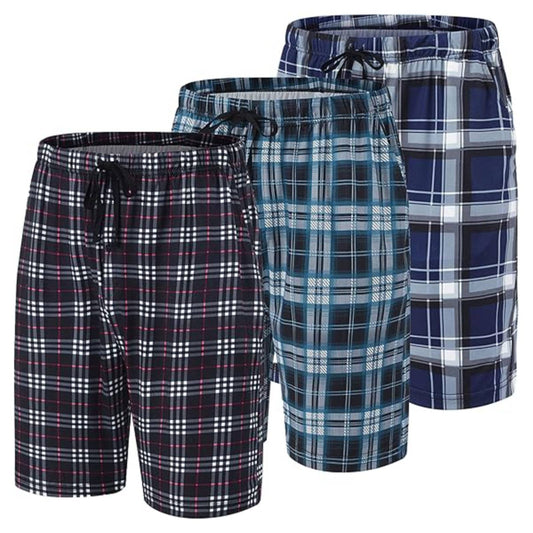 Pack of 3 Aerodeck Men's Cotton-Rich Mix Patterns Checkered Boxer Shorts AERODECK APPARELS