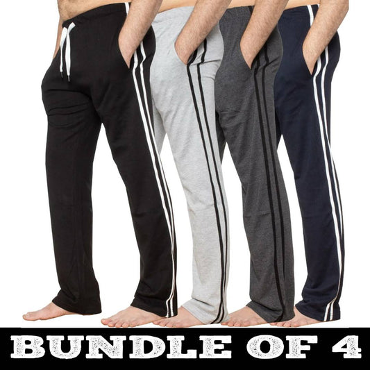 Bundle of 4 Men's Lounge Pants with Side Stripes - Cotton Jersey