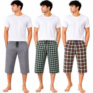 Aerodeck Men's Premium Checkered Cotton 3-Quarter Lounge Shorts – Pack of 3 AERODECK APPARELS