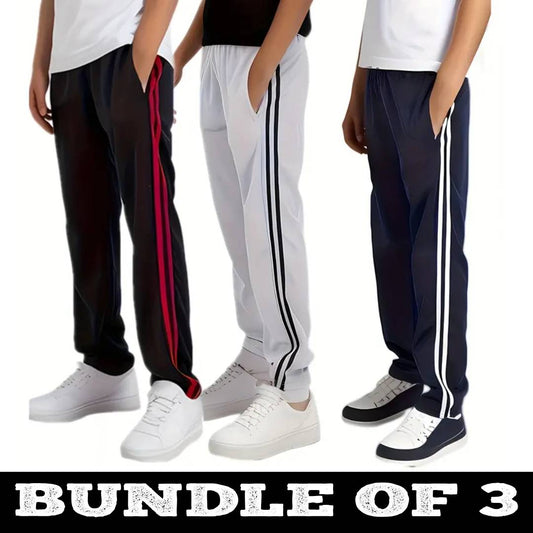 Men's Comfortable Cotton Lounge Pants with Side Stripes - 3 Pack