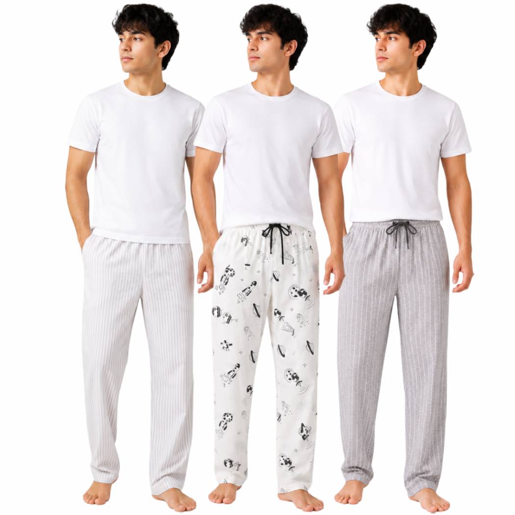 Aerodeck Men's Premium Cotton Lounge Trousers – Pack of 3 AERODECK APPARELS