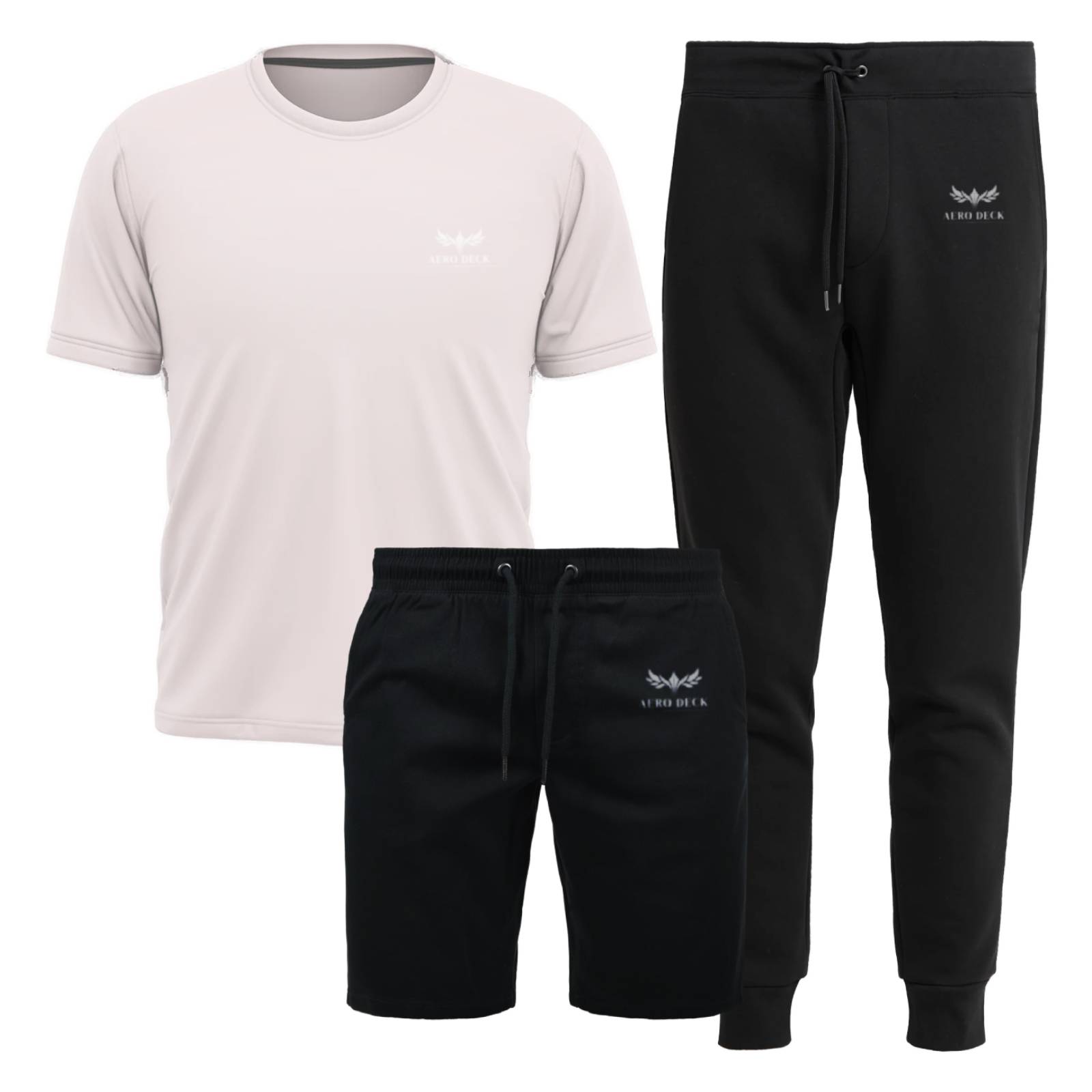 Aero Deck Cotton Jersey White T-Shirt, Black Terry Short & Black Terry Trouser AERODECK APPARELS