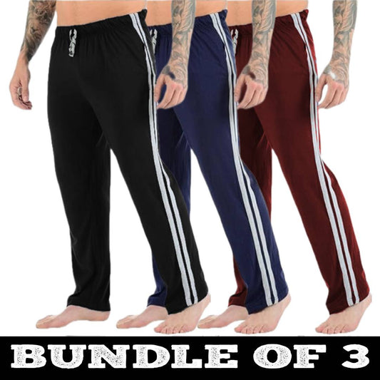 Bundle of 3 Men's Lounge Pants with Side Stripes - Cotton Jersey