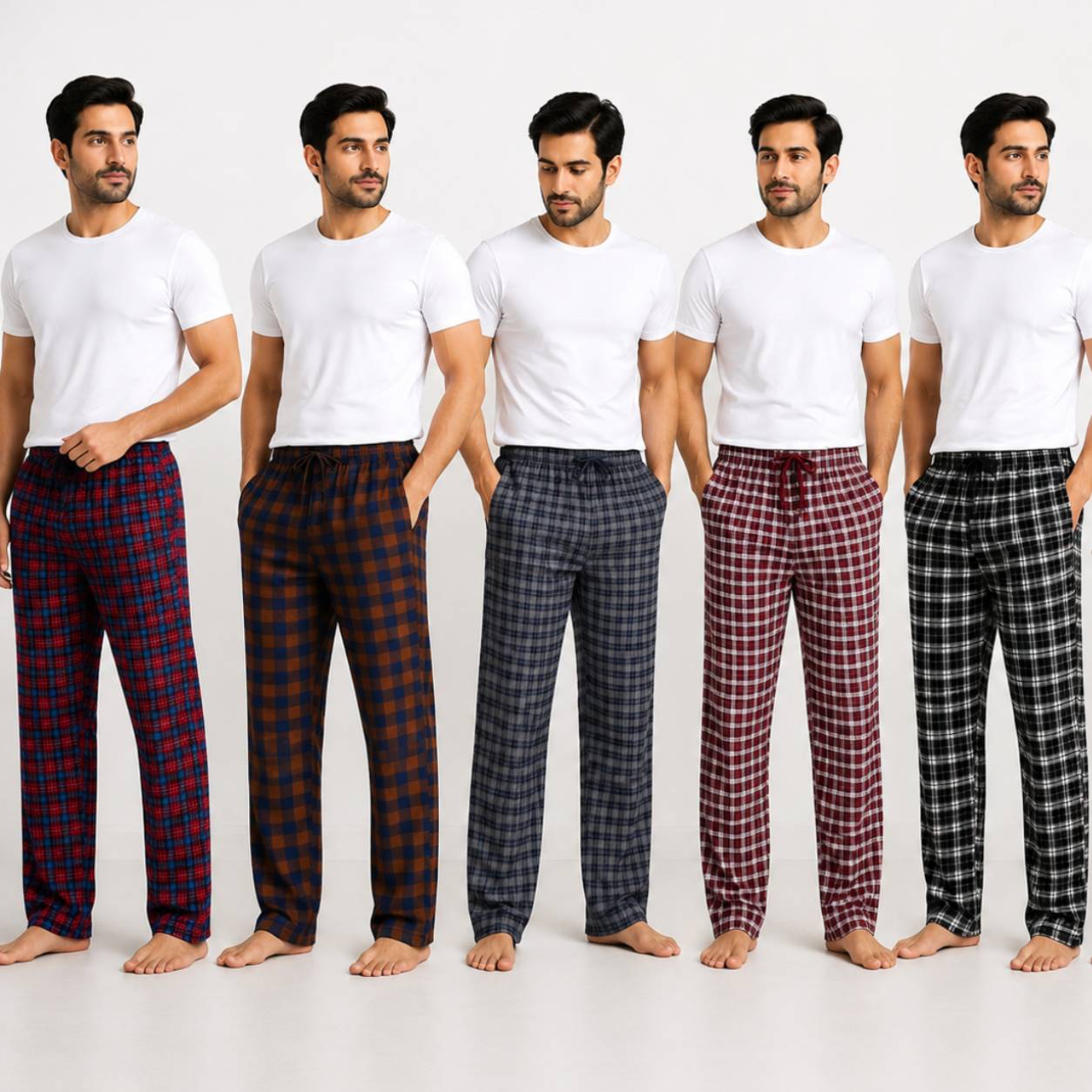 Men's Casual Check Pajama Trousers 5-Pack AERODECK APPARELS