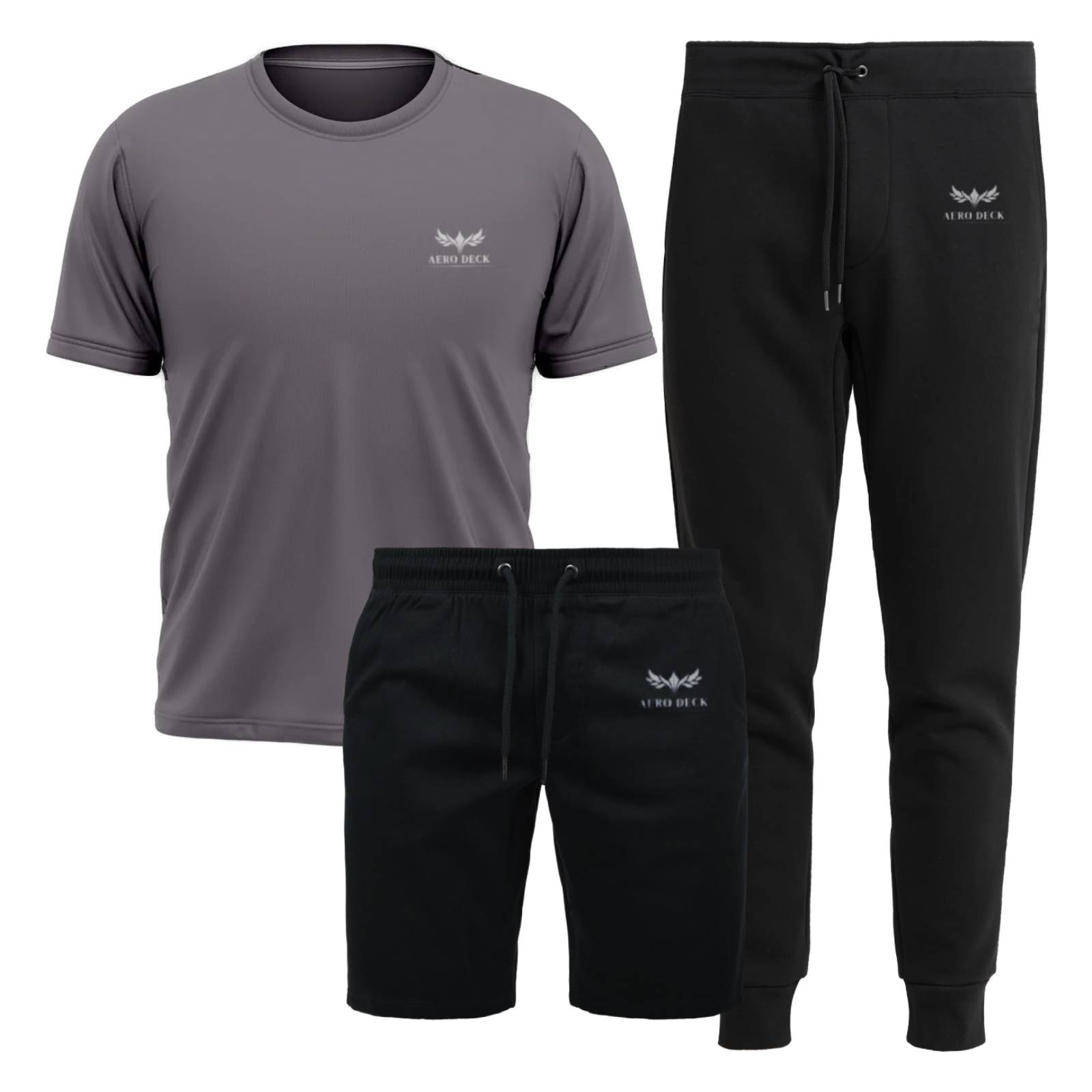 Aero Deck Cotton Jersey Grey T-Shirt, Black Terry Short & Black Terry Trouser AERODECK APPARELS