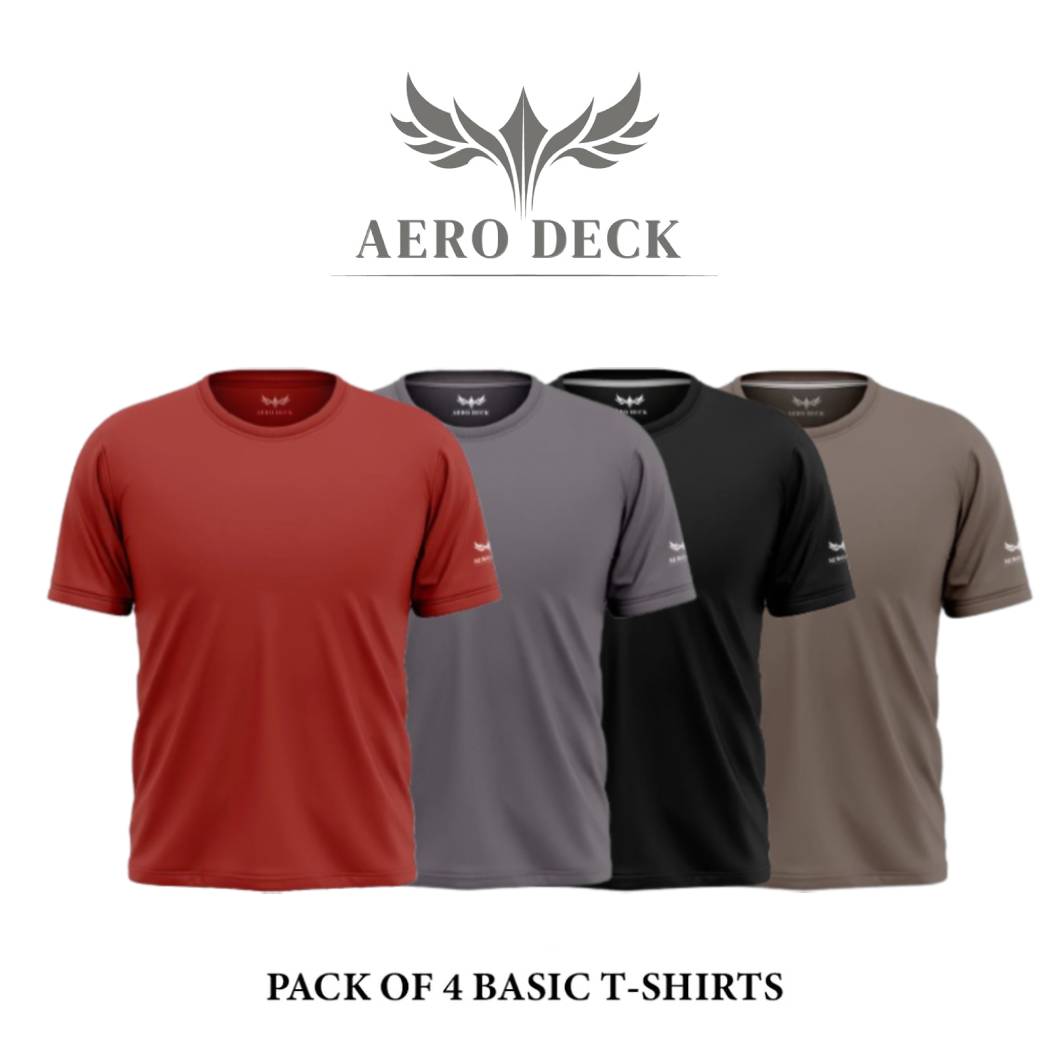 Pack of 4 Aero Deck Cotton Jersey Black, Grey, Red & Brown Color T-Shirt AERODECK APPARELS