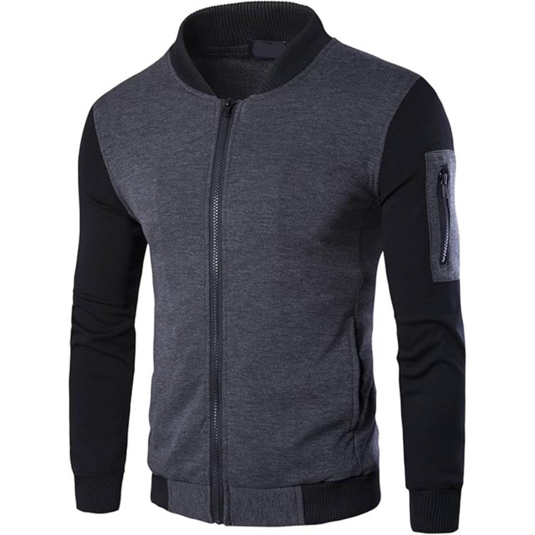 Charcoal Rib Neck Zip Style Zipper Fleece Jacket AERODECK APPARELS
