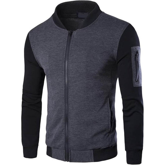 Charcoal Rib Neck Zip Style Zipper Fleece Jacket
