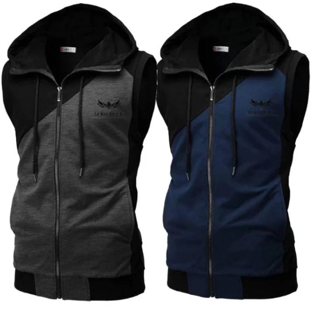 Pack Of 2 Double Panel Winter Fleece Sleeveless Hoodie AERODECK APPARELS
