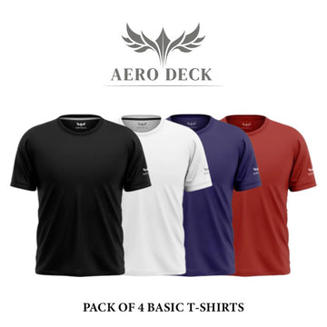 Pack of 4 Aero Deck Cotton Jersey Black, Blue, White & Red Color T-Shirt AERODECK APPARELS