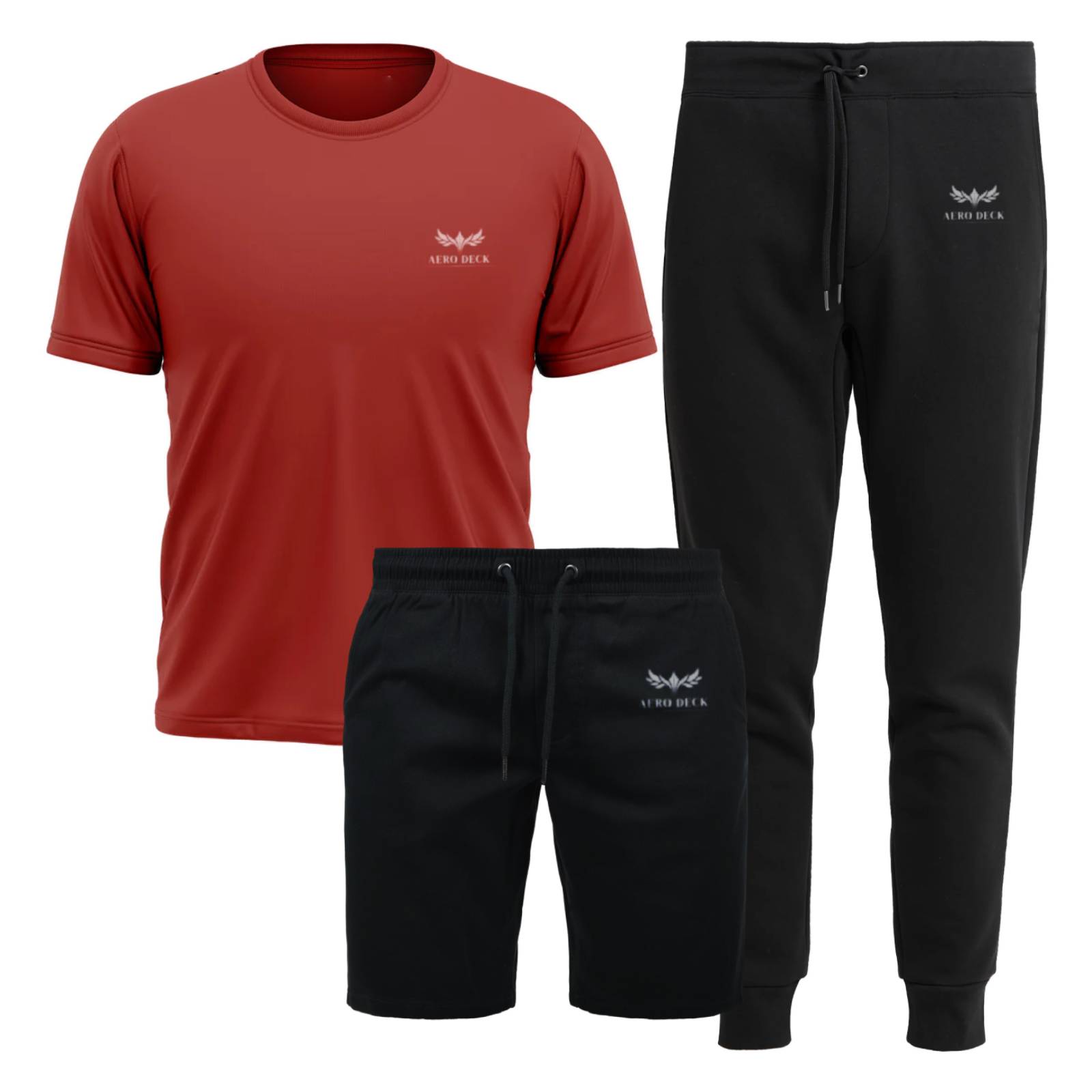 Aero Deck Cotton Jersey Red T-Shirt, Black Terry Short & Black Terry Trouser AERODECK APPARELS