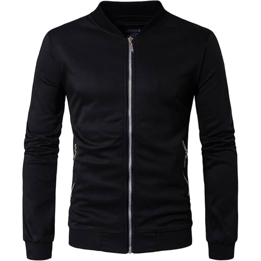 Black Rib Bomber Zipper Hoodie AERODECK APPARELS