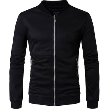 Black Rib Bomber Zipper Hoodie AERODECK APPARELS