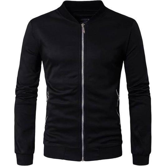 Black Rib Bomber Zipper Hoodie