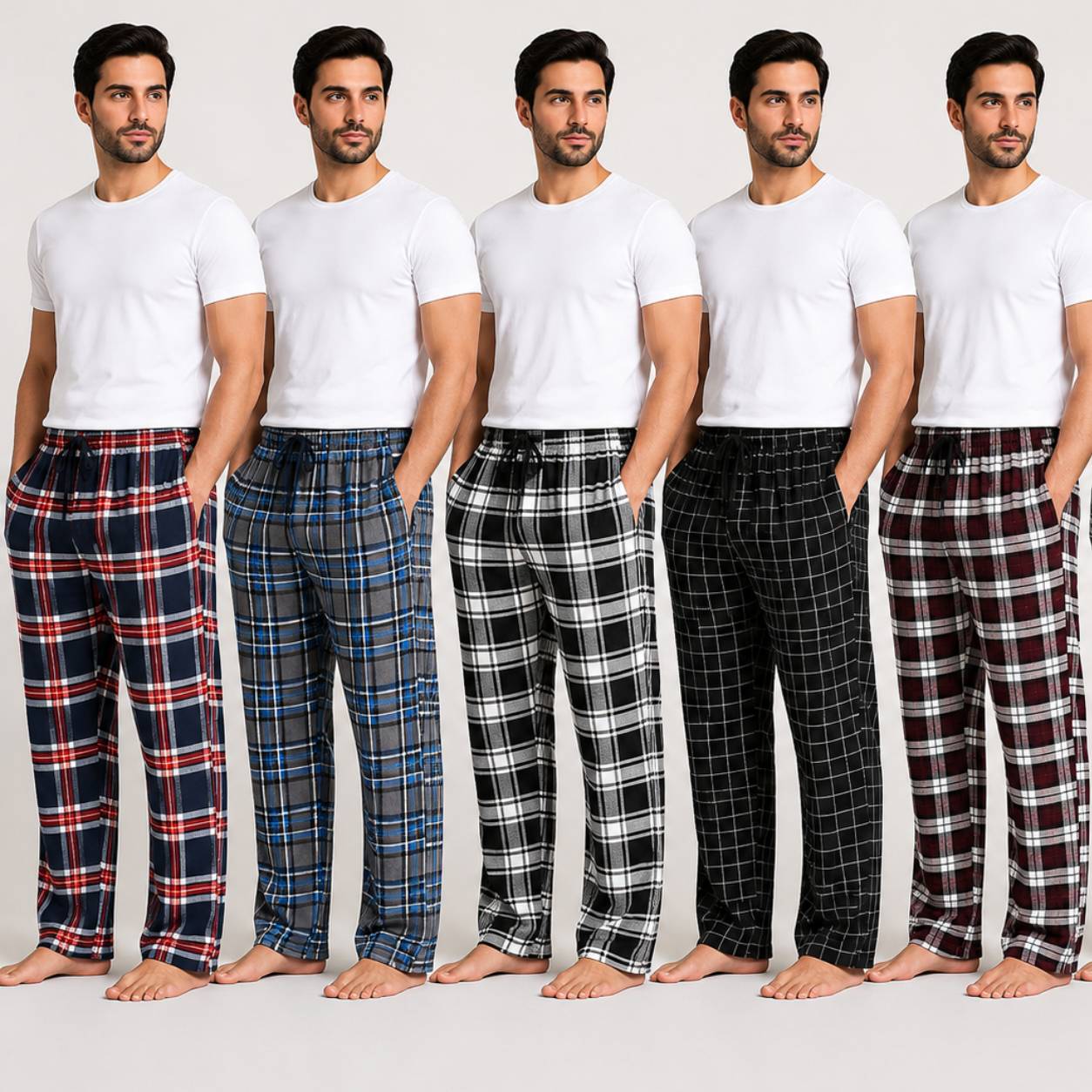 Men's Checkered Lounge Pajama Trousers 5-Piece Set AERODECK APPARELS