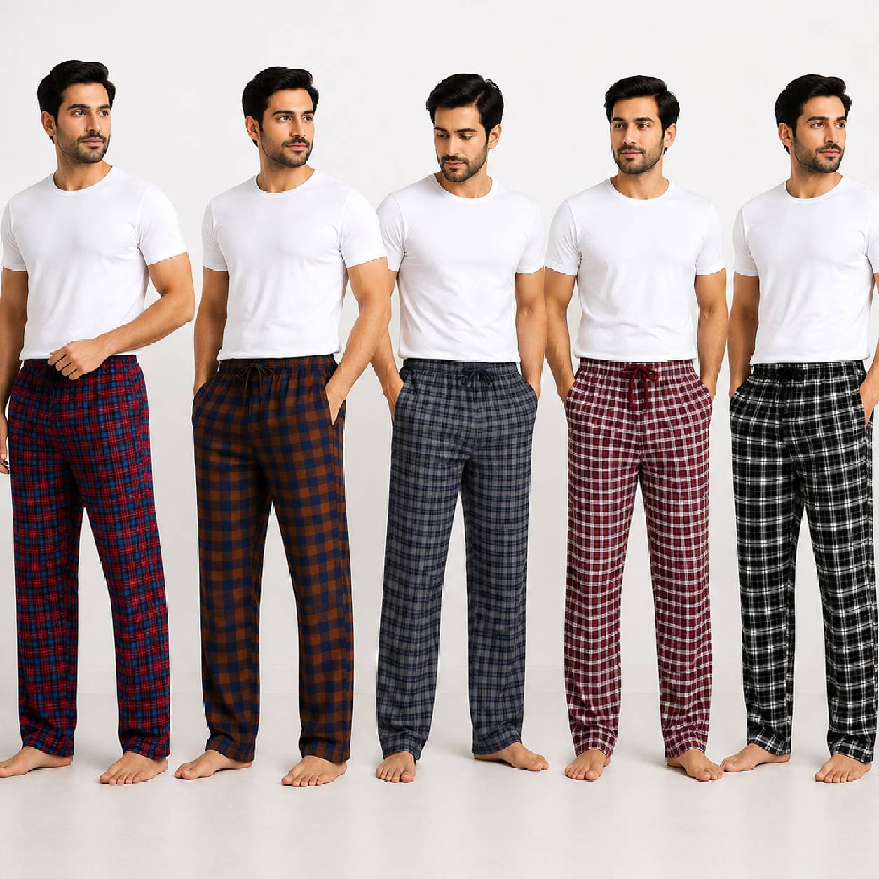 Men's Classic Plaid Pajama Trousers 5-Pack Set AERODECK APPARELS