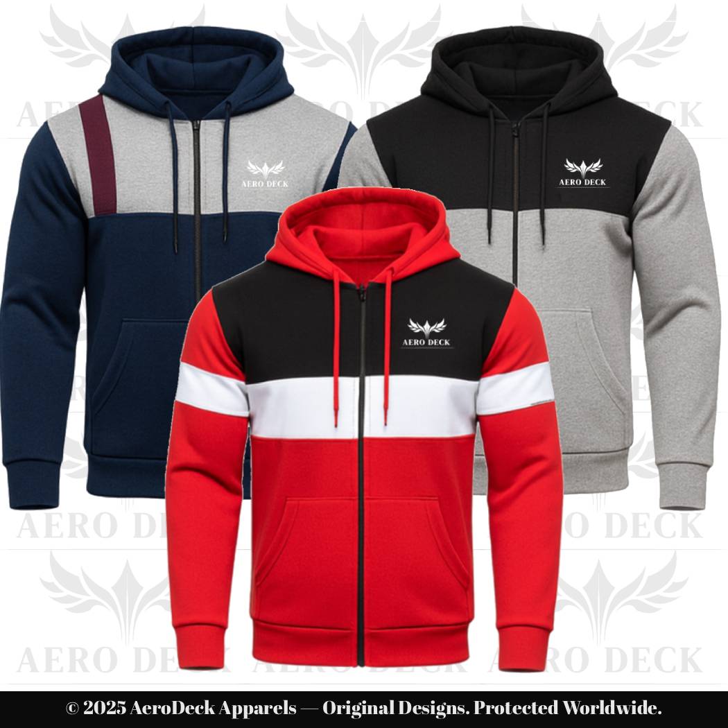 AERO DECK Three-Pack Panel Fleece Full-Zip Hoodies (Tri-Color Collection) AERODECK APPARELS