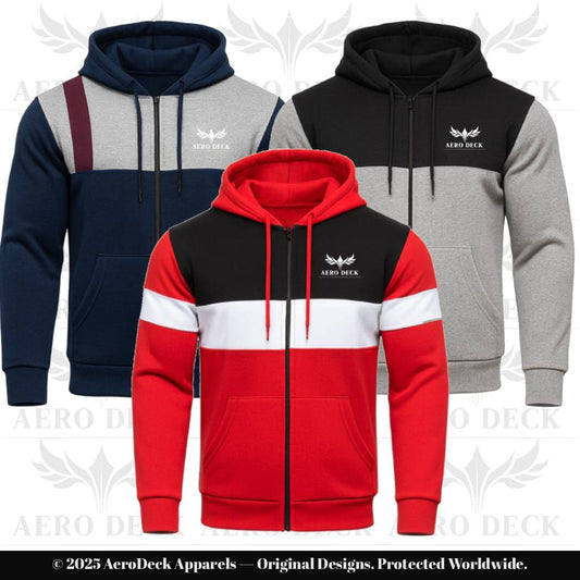 AERO DECK Three-Pack Panel Fleece Full-Zip Hoodies (Tri-Color Collection)