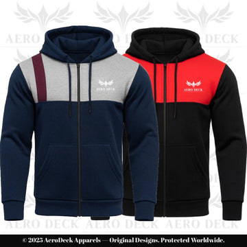 AERO DECK Two-Pack Panel Fleece Full-Zip Hoodies (Navy/Gray/Maroon & Black/Red) AERODECK APPARELS