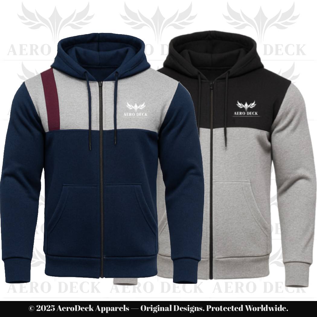 AERO DECK Two-Pack Panel Fleece Full-Zip Hoodies (Navy/Gray/Maroon & Black/Gray) AERODECK APPARELS
