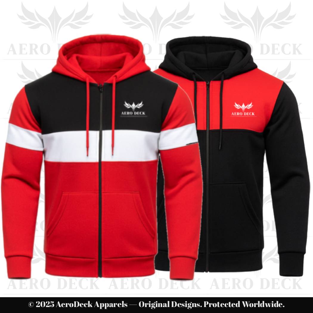 AERO DECK Two-Pack Panel Fleece Full-Zip Hoodies (Red/Black/White & Red/Black) AERODECK APPARELS