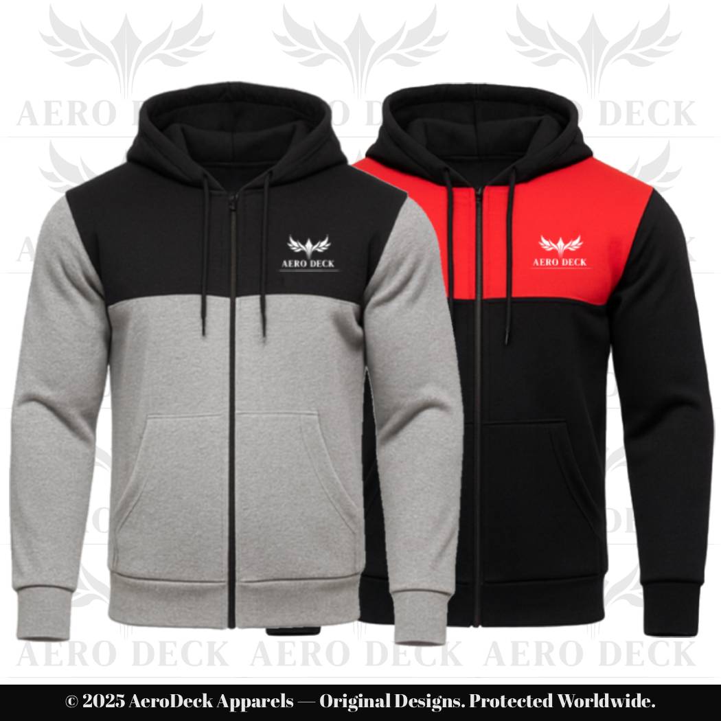 AERO DECK Two-Pack Panel Fleece Full-Zip Hoodies (Red/Black & Gray/Black) AERODECK APPARELS