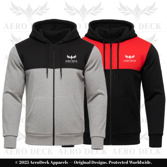 AERO DECK Two-Pack Panel Fleece Full-Zip Hoodies (Red/Black & Gray/Black)