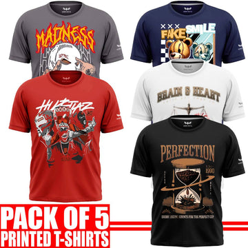 Pack of 5 Aero Deck {Cotton Jersey} {Black, Grey, Red, Blue & White Color} {Graphic} T-Shirt - {Code: AD - 164} AERODECK APPARELS
