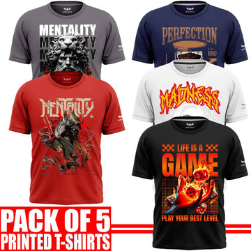Pack of 5 Aero Deck {Cotton Jersey} {Black, Grey, Red, Blue & White Color} {Graphic} T-Shirt - {Code: AD - 174} AERODECK APPARELS