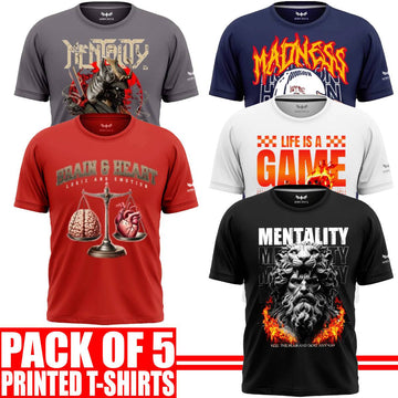 Pack of 5 Aero Deck {Cotton Jersey} {Black, Grey, Red, Blue & White Color} {Graphic} T-Shirt - {Code: AD - 188} AERODECK APPARELS