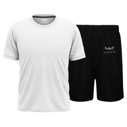 AeroDeck Essential Performance White Color T-Shirt & Black Color Jogger Short Set AERODECK APPARELS