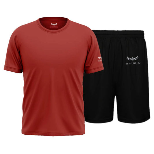Aero Deck Essential Performance Red Color T-Shirt & Black Color Jogger Short Set AERODECK APPARELS