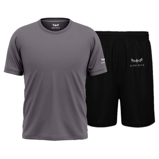 AeroDeck Essential Performance Grey Color T-Shirt & Black Color Jogger Short Set AERODECK APPARELS