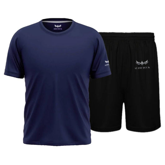 AeroDeck Essential Performance Blue Color T-Shirt & Black Color Jogger Short Set AERODECK APPARELS