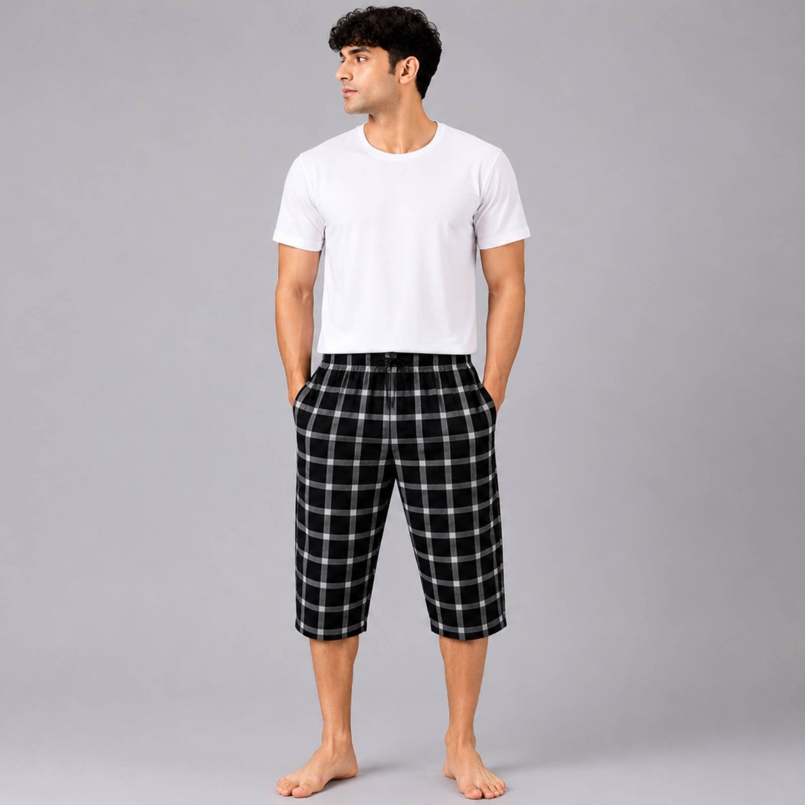 Aerodeck Men's Premium Checkered Cotton 3-Quarter Lounge Shorts AERODECK APPARELS
