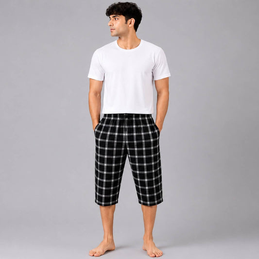 Aerodeck Men's Premium Checkered Cotton 3-Quarter Lounge Shorts AERODECK APPARELS