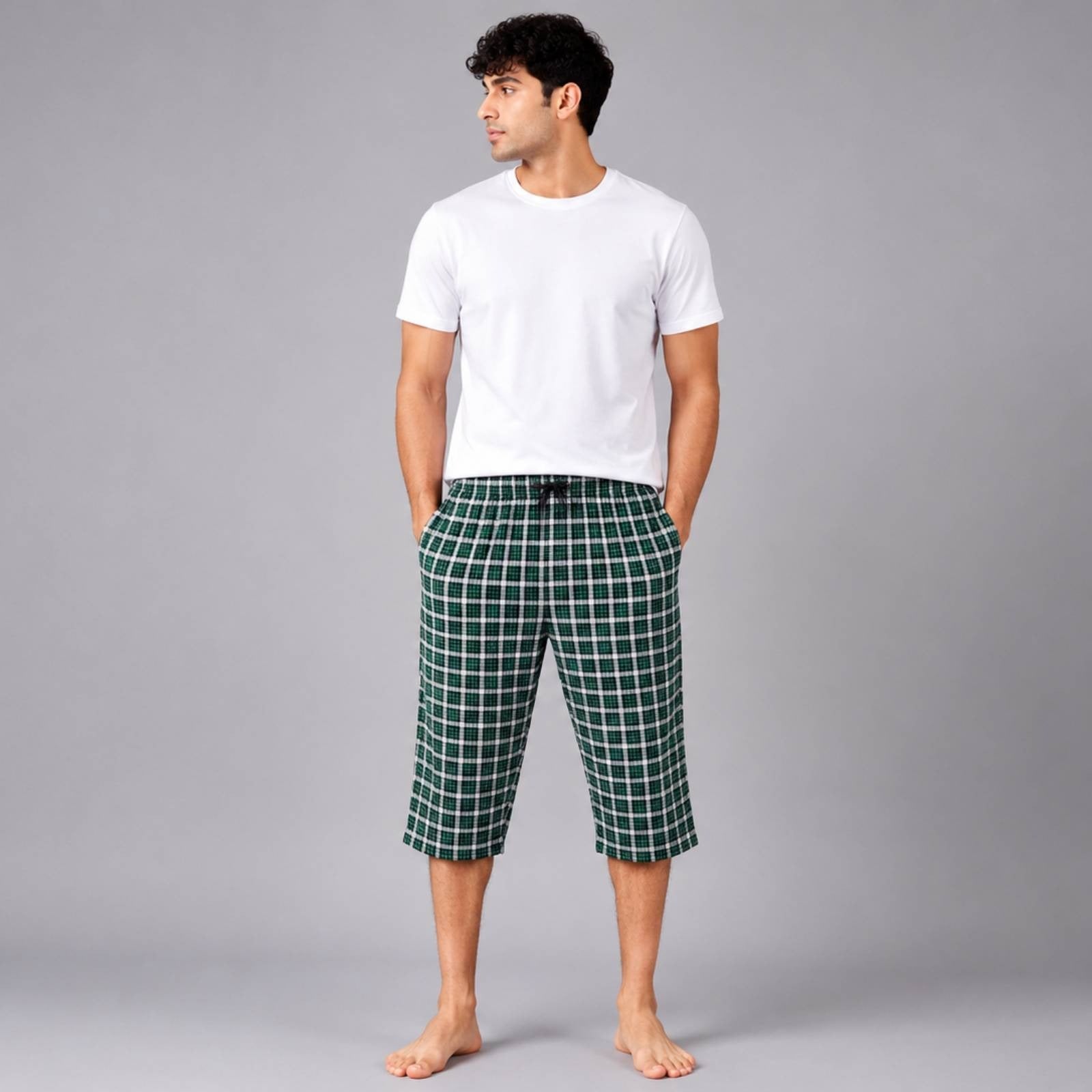 Aerodeck Men's Premium Checkered Cotton 3-Quarter Lounge Short AERODECK APPARELS