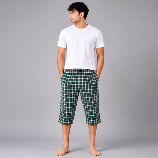 Aerodeck Men's Premium Checkered Cotton 3-Quarter Lounge Short AERODECK APPARELS