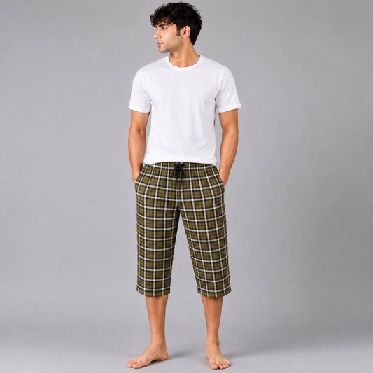 Aerodeck Men's Premium Checkered Cotton 3-Quarter Lounge Short AERODECK APPARELS