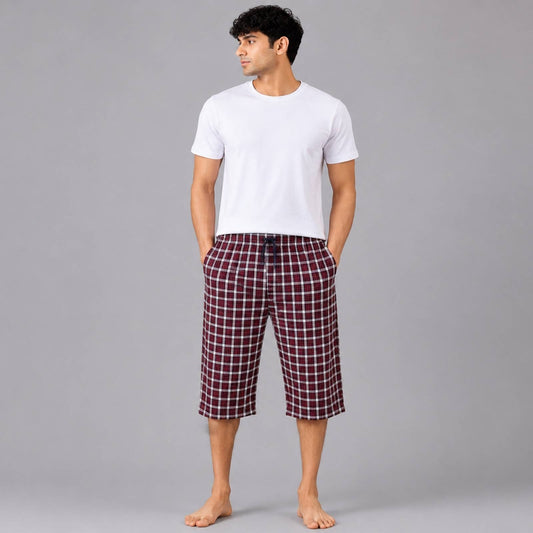 Aerodeck Men's Premium Checkered Cotton 3-Quarter Lounge Short AERODECK APPARELS