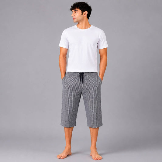 Aerodeck Men's Premium Checkered Cotton 3-Quarter Lounge Short AERODECK APPARELS