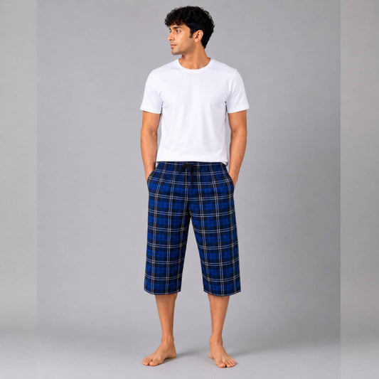 Aerodeck Men's Premium Checkered Cotton 3-Quarter Lounge Short AERODECK APPARELS