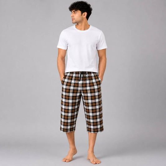 Aerodeck Men's Premium Checkered Cotton 3-Quarter Lounge Short AERODECK APPARELS