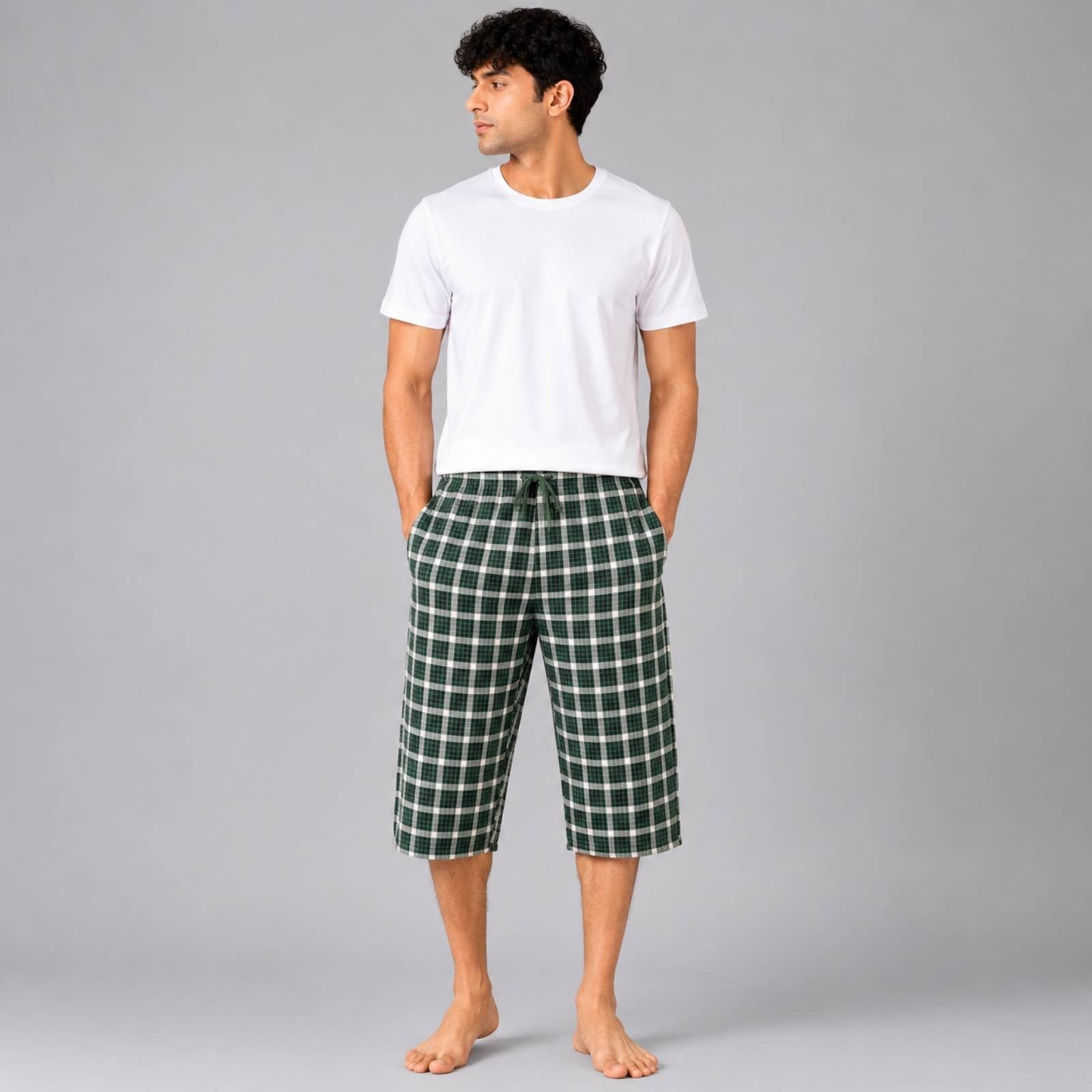 Aerodeck Men's Premium Checkered Cotton 3-Quarter Lounge Short AERODECK APPARELS