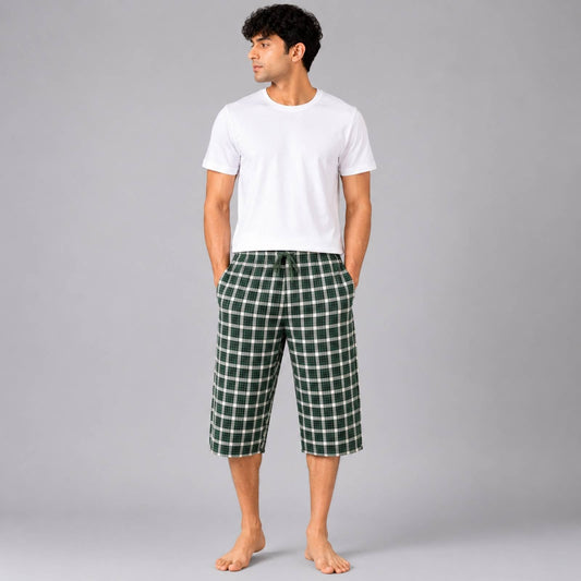 Aerodeck Men's Premium Checkered Cotton 3-Quarter Lounge Short AERODECK APPARELS