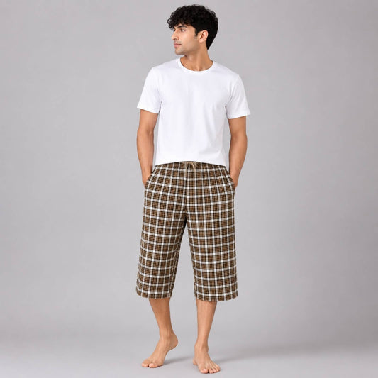 Aerodeck Men's Premium Checkered Cotton 3-Quarter Lounge Short AERODECK APPARELS