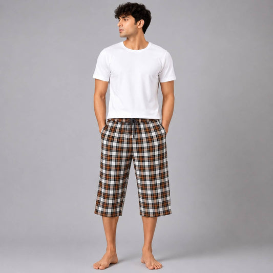 Aerodeck Men's Premium Checkered Cotton 3-Quarter Lounge Short AERODECK APPARELS