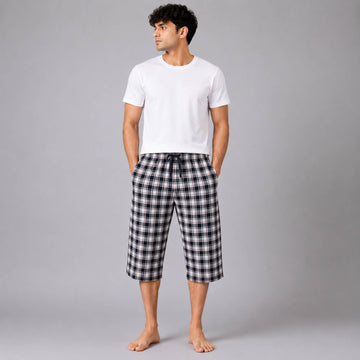 Aerodeck Men's Premium Checkered Cotton 3-Quarter Lounge Short AERODECK APPARELS