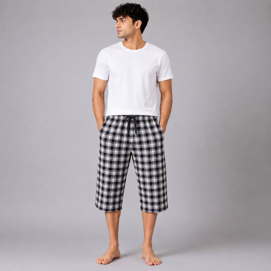 Aerodeck Men's Premium Checkered Cotton 3-Quarter Lounge Short AERODECK APPARELS