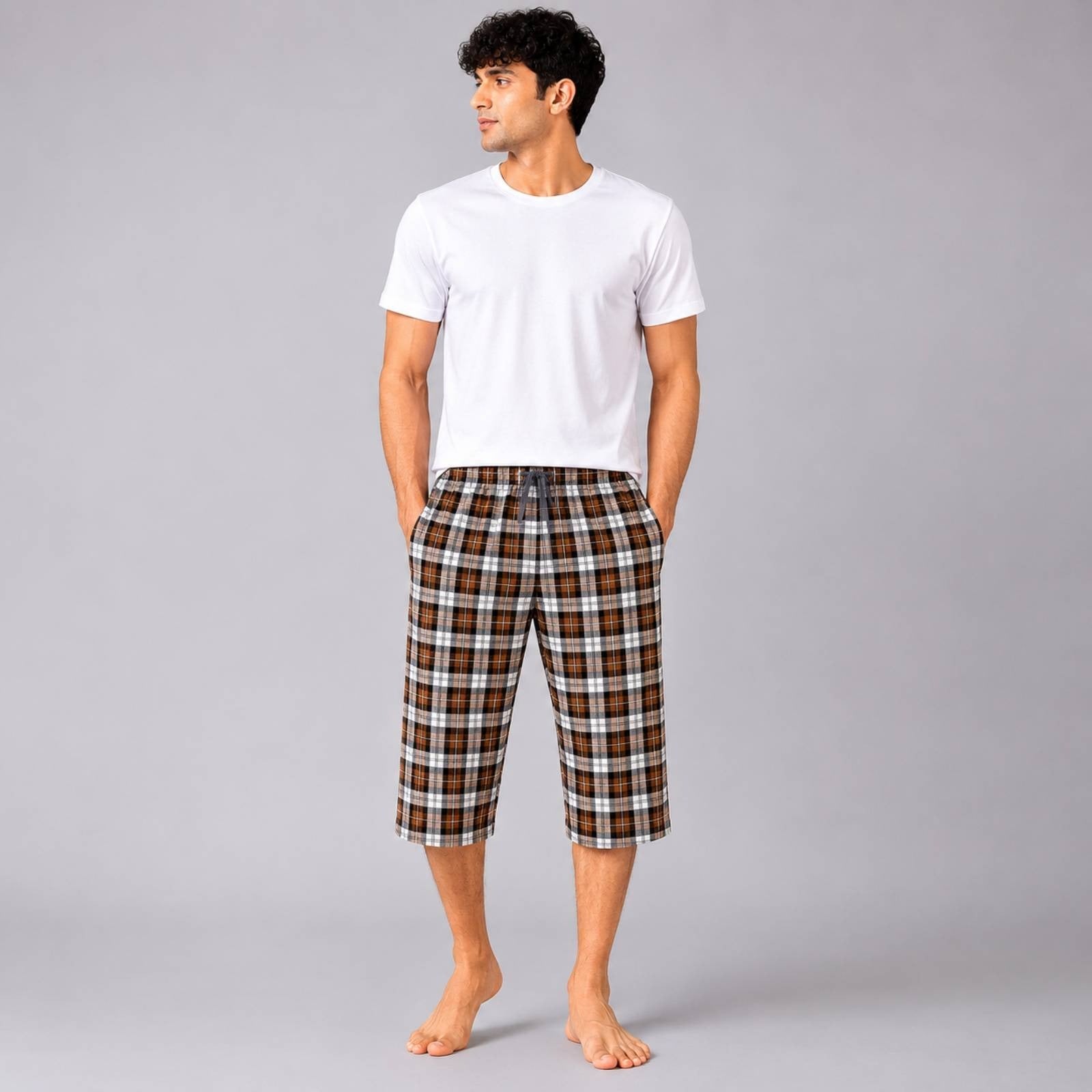 Aerodeck Men's Premium Checkered Cotton 3-Quarter Lounge Short AERODECK APPARELS